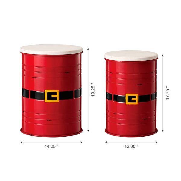 Glitzhome Holiday Decorative Nesting Metal Storage Accent Stool or Space Saver with Wood Lid, Set of 2