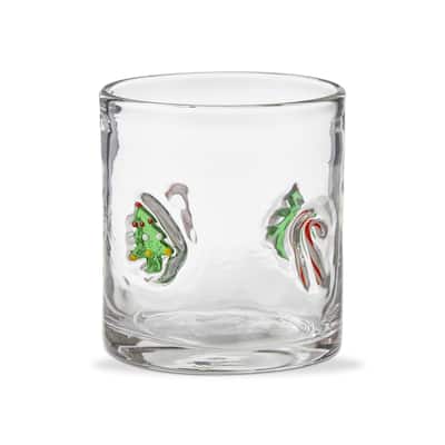 Christmas Tree & Candy Cane Clear Glass Double Old Fashion, 16 oz - Multicolor