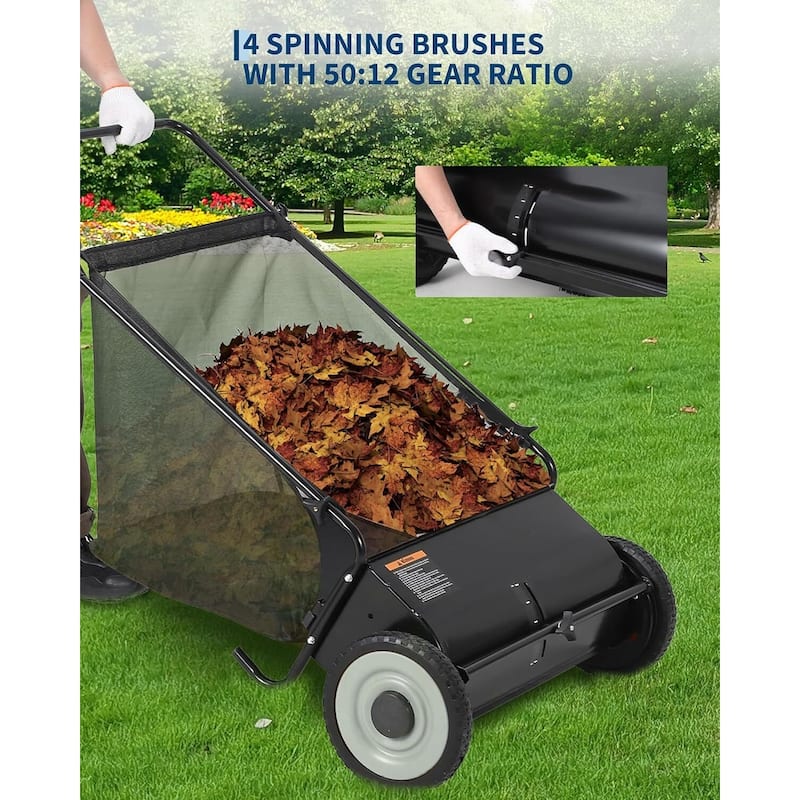 21-Inch Push Lawn Sweeper 35 cu. ft. Capacity Adjustable Height for Grass Leaves and Debris