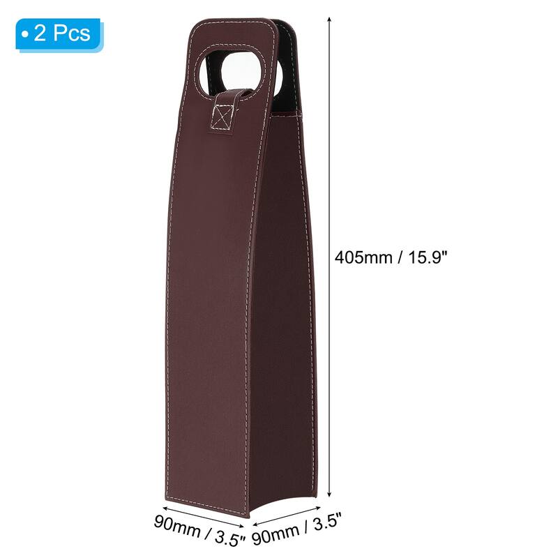 Wine Gift Bag 2pcs Wine Bag Reusable Leather Wine Tote Carrier - 90 x 90 x 405mm - Brown