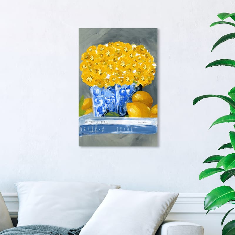 Wynwood Studio 'Cook Book Love' Floral and Botanical Wall Art Canvas Print Florals - Yellow, Blue