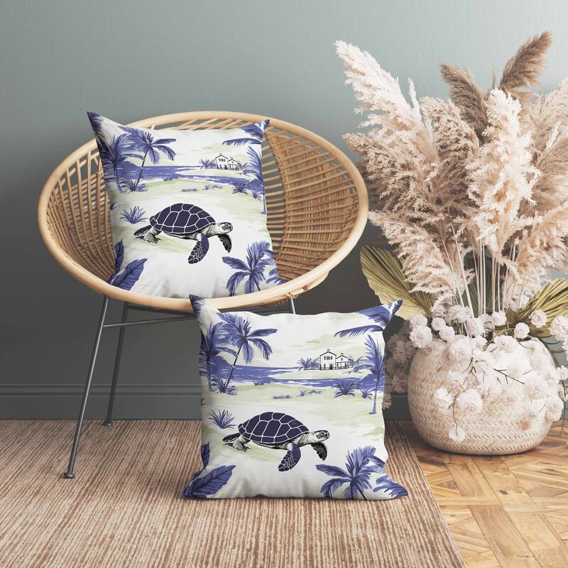 Sandy Shores Turtle Indoor/Outdoor Reversible Throw Pillow Blue and Green