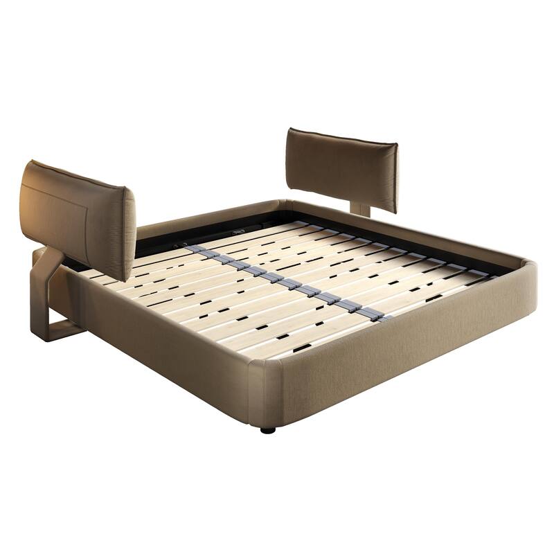 Low Profile King Size Cloud Bed Frame with Movable Headboard, Chenille Platform Bed with Metal/Solid Wood Slat Double Support