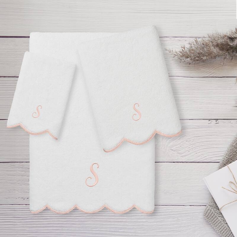Authentic Hotel and Spa 100% Turkish Cotton Pink ADORNIA Scallop Personalized 3 Piece Towel Set - 3 Piece Set