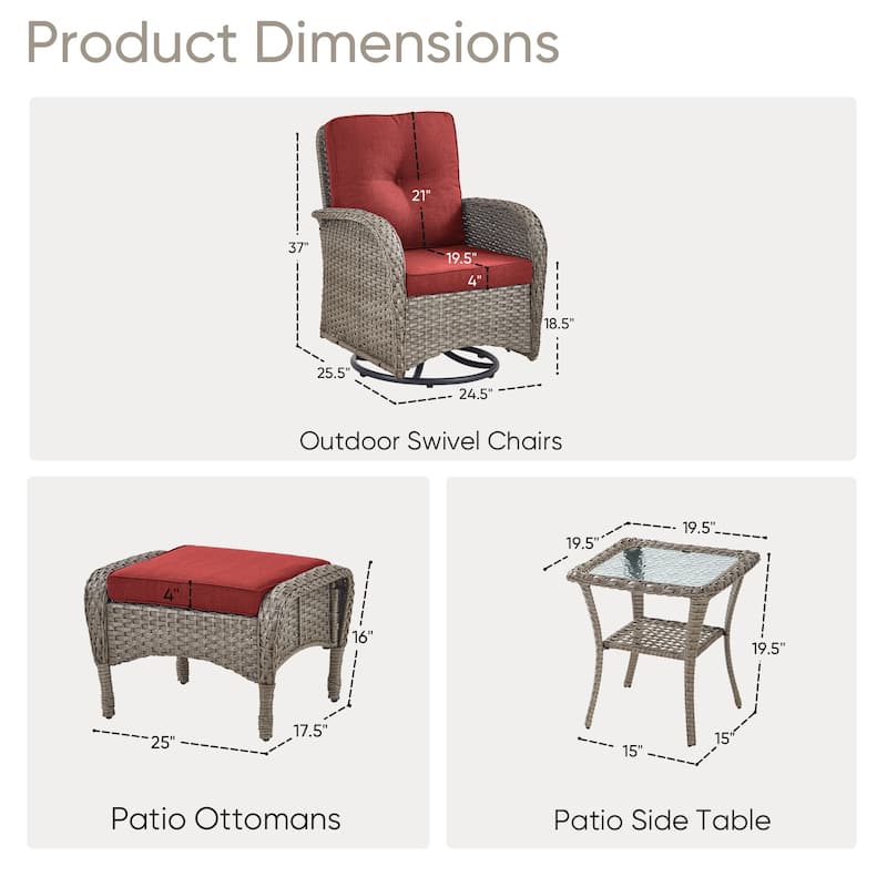 Outdoor Swivel Chairs with Side Table and Ottomans