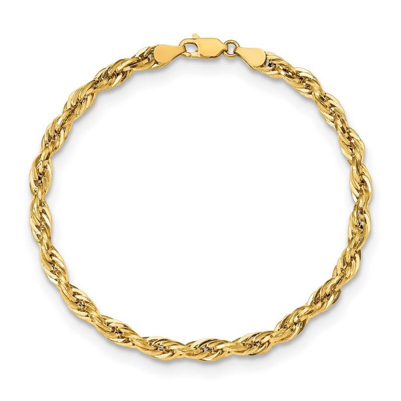 Curata 14k Yellow Gold 4.75mm Hollow Rope Chain Bracelet Options: 7" 8"