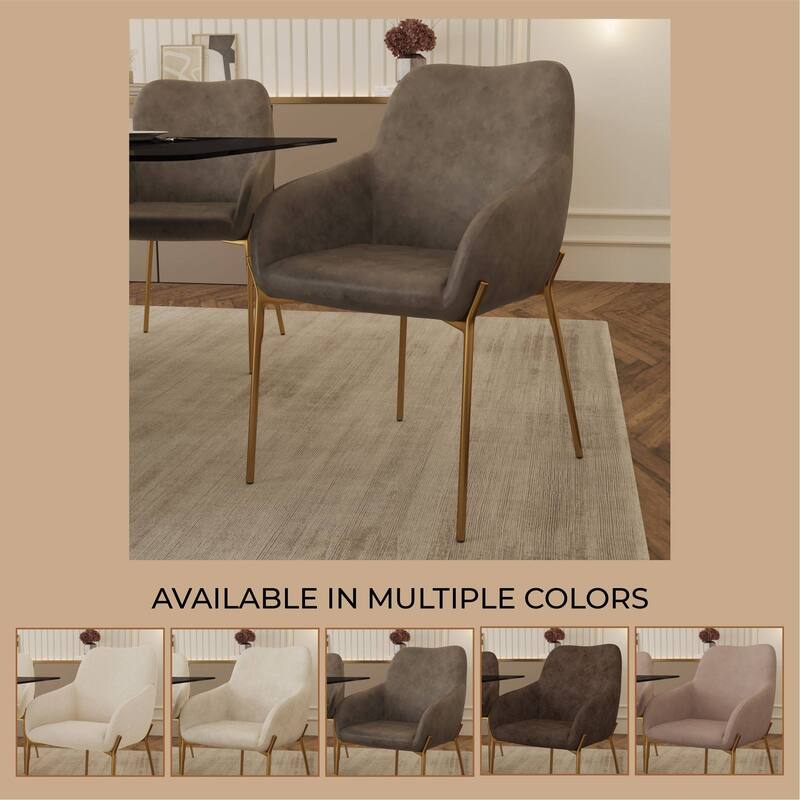 Zaire Upholstered Dining Chair in Velvet/Leather/Boucle with Gold Chrome Iron