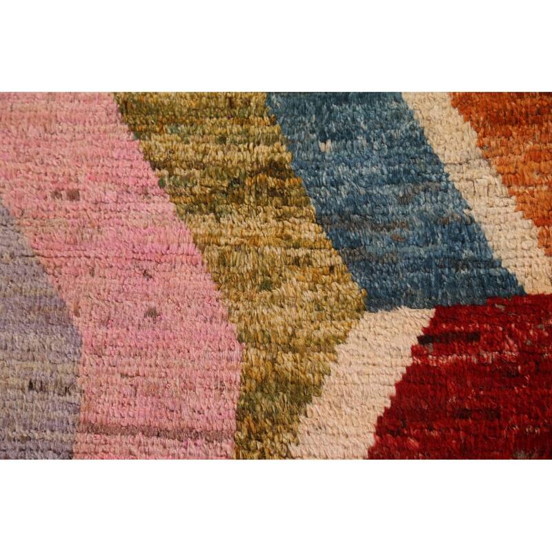 Hand Knotted Oriental 100% Wool Carpet Modern Geometric Multi-Colored Moroccan Area Rug - 8' 7'' X 5' 6''