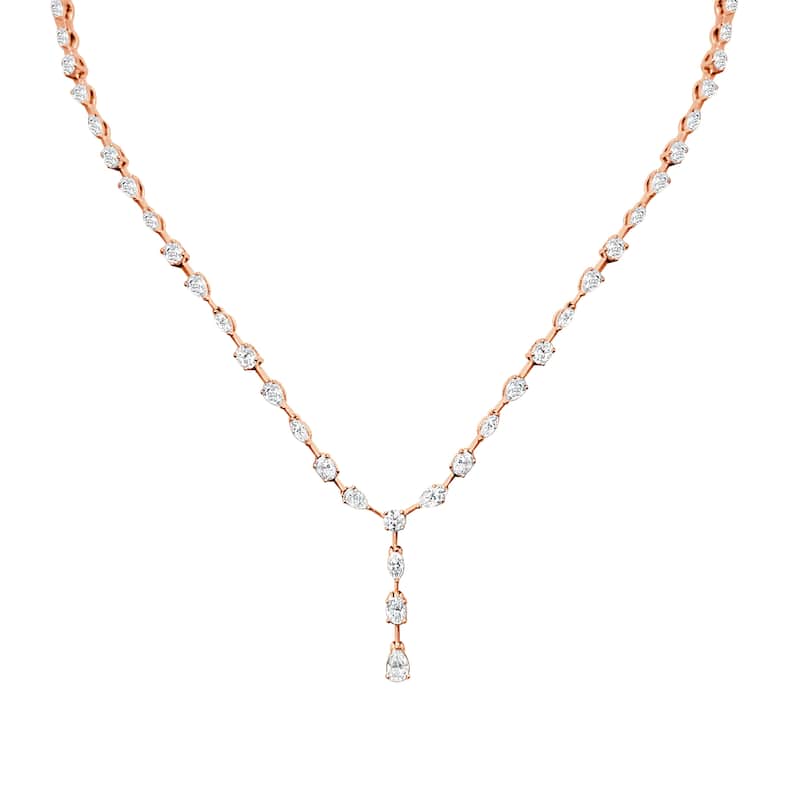 Auriya 14k Gold Lab Grown Pear and Oval Diamond Lariat Necklace 6.67 ct. tw. (F-G, VS) - Rose