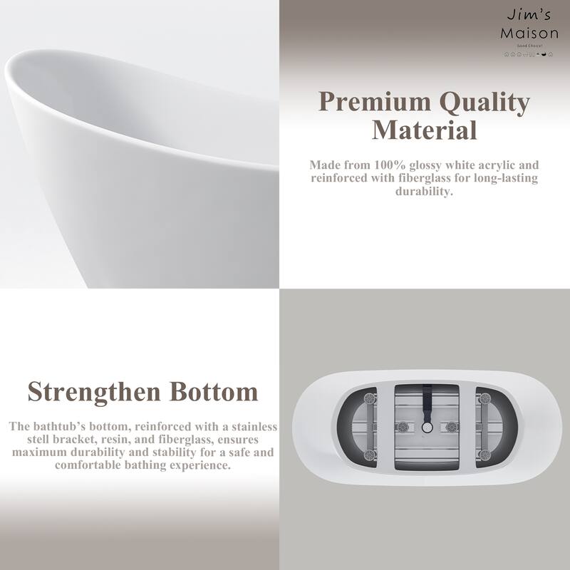 67 in. x 30 in. Acrylic Freestanding Flatbottom Soaking Bathtub in Glossy White