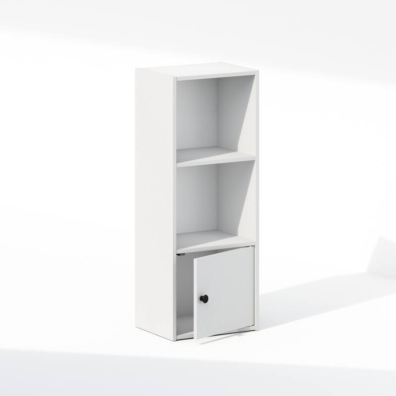 31.5 in. Tall White Wood 2-Shelf Bookcase with Storage Cabinet