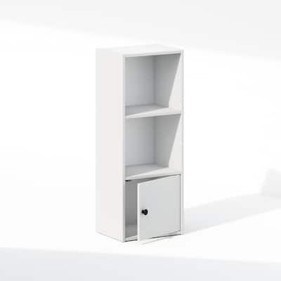 31.5 in. Tall White Wood 2-Shelf Bookcase with Storage Cabinet