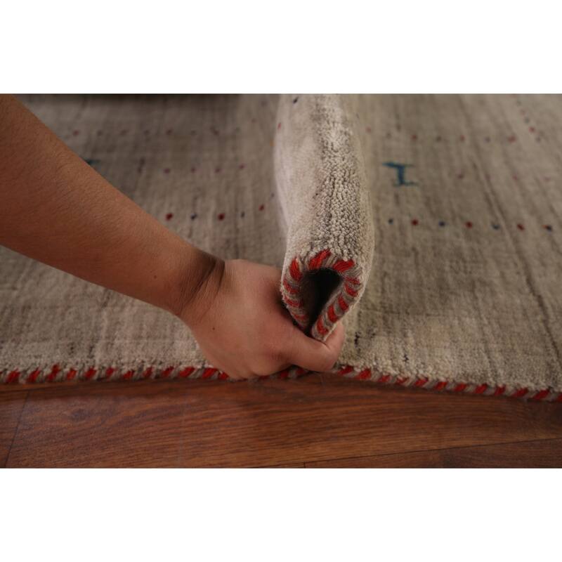 Tribal Gabbeh Indian Rug Hand-Knotted Oriental Beige Wool Carpet - 7'11"x 9'9"