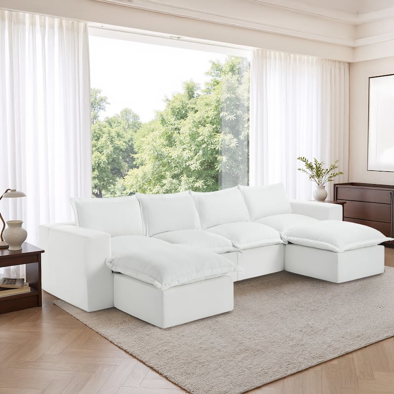 Chenille No Assembly Modular Sectional Sofa Cloud Couch with Ottoman