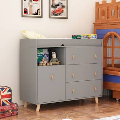 Baby Changing Table Dresser Nursery Dresser Chest White/Grey/Oak