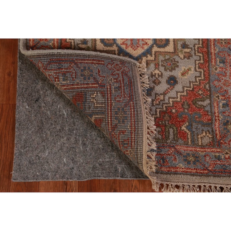 Hand Knotted Oriental 100% Wool Carpet Traditional Geometric Greys & Charcoal Heriz (serapi) Runner Rug - 8' 2'' X 2' 7''