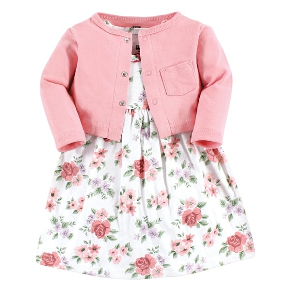 slide 1 of 1, Hudson Baby Baby Girl Cotton Dress and Cardigan Set, Vintage Floral 0-3 Months - Vintage Floral