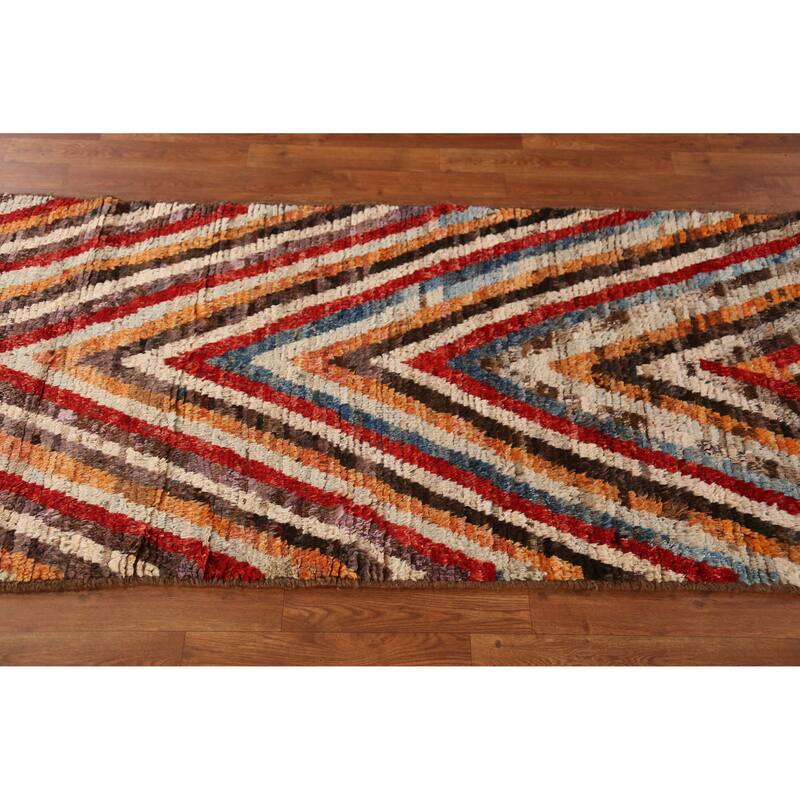 Chevron Style Moroccan Oriental Runner Rug Handmade Wool Carpet - 2'11" x 9'6"