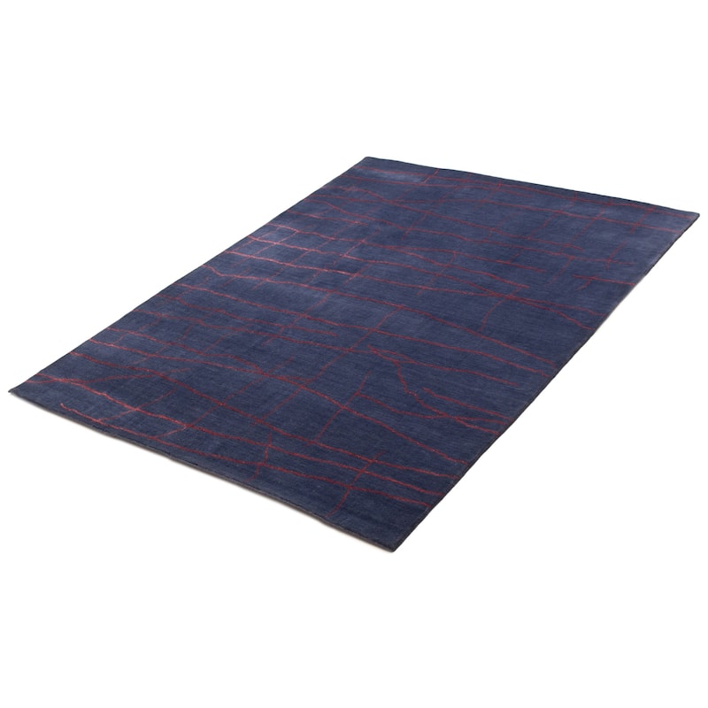 ECARPETGALLERY Hand Loomed Kashkuli Gabbeh Navy Viscose, Wool Rug - 5'8 x 7'10