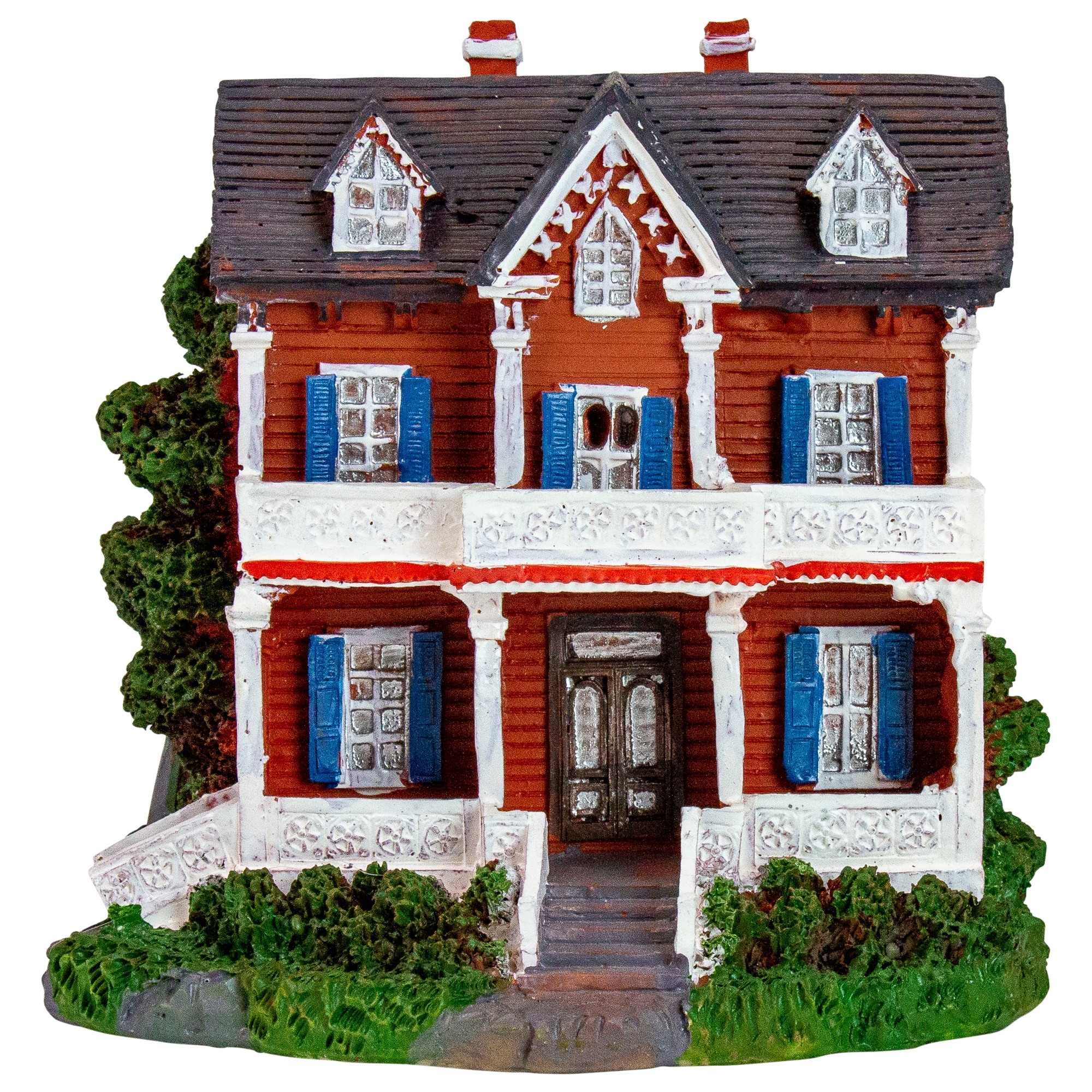 4.5" Red White LED lighted Colonial House Christmas Village Decoration