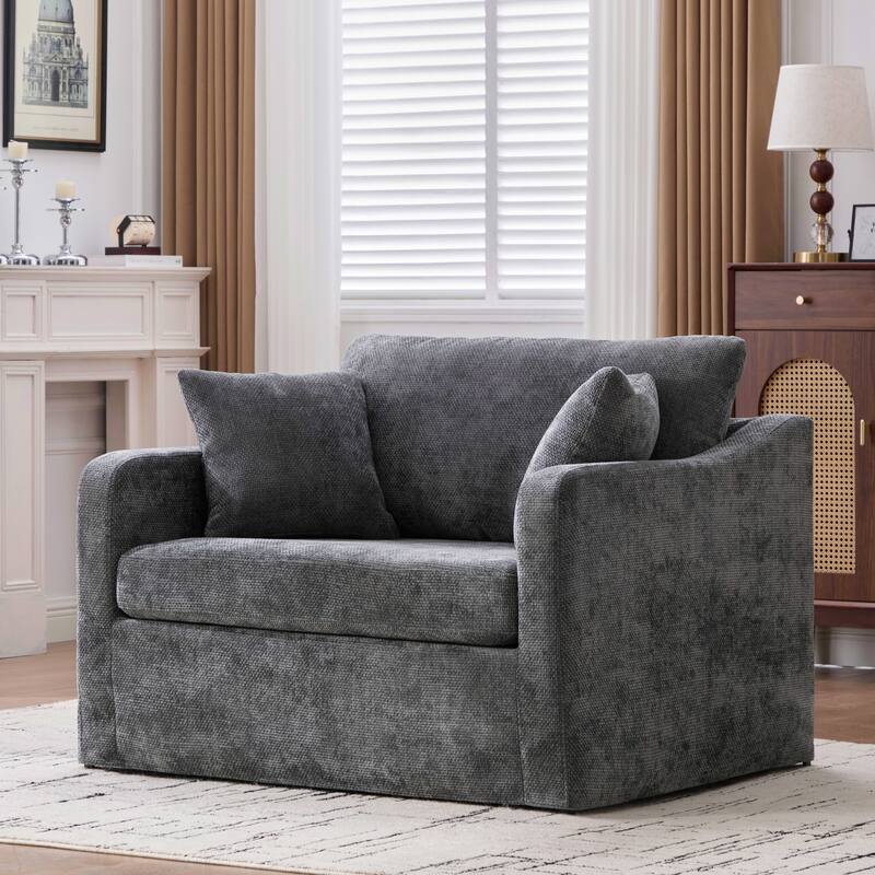 45.3"W Modern Chenille Leisure Chair, Reading ArmChair with 3 Pillows