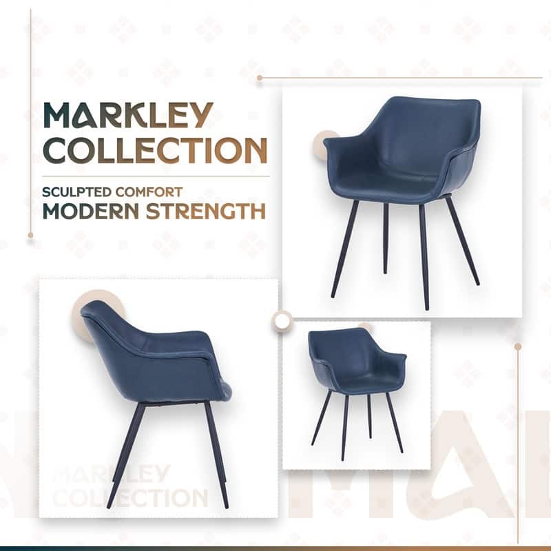 Markley Modern Ergonomic Leather Dining Chair with Curved Backrest and Powder Coated Iron Legs Accent Armchair (Set of 2)