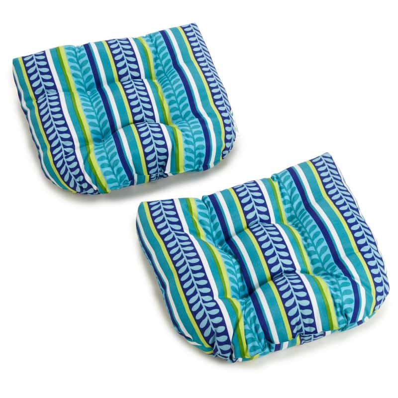 19-inch Rounded Back Indoor/Outdoor Chair Cushions (Set of 2) - 19" x 19" - Pike Azure