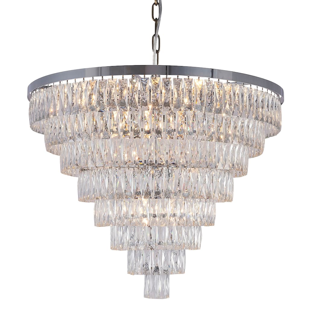 27-Light Chrome Chandelier With Clear Crystals