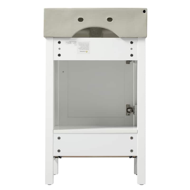 Minimalist Design Storage Cabinet Bathroom Vanity with Drop-In Ceramic Sink, Drawer, Silver Metal Handles and Plastic Feet Pads
