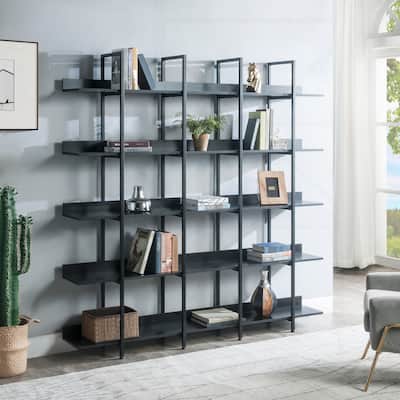 Versatile Industrial-Style 5-Tier Bookcase for Home and Office