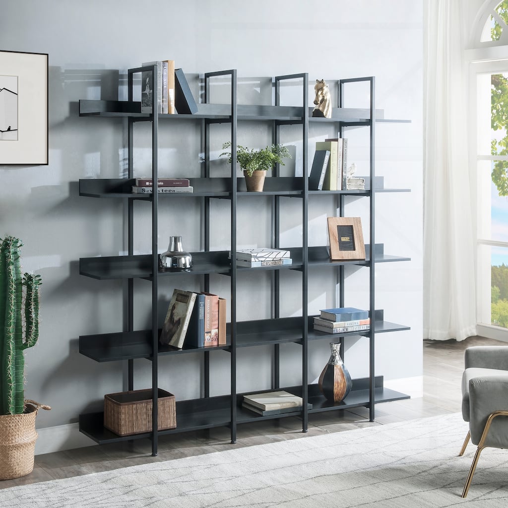 Versatile Industrial-Style 5-Tier Bookcase for Home and Office
