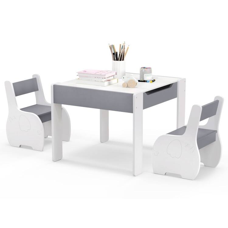 4-in-1 Wooden Activity Kids Table and Chairs with Storage and Detachable Blackboard - 25" x 24" x 19"
