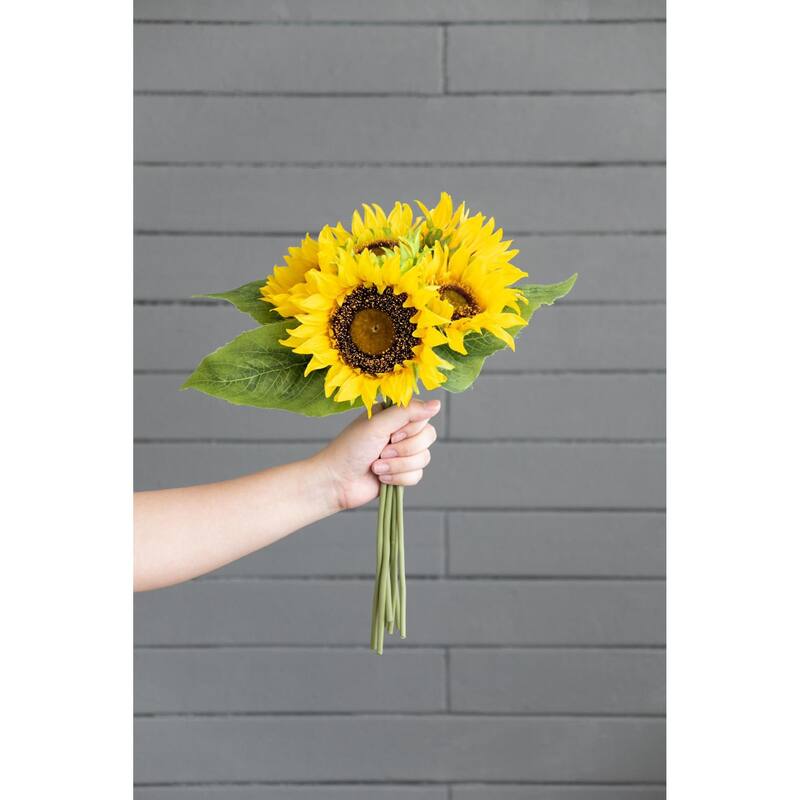 Set of 3 Artificial Sunflower Stems 14 Inch Yellow Flower Arrangement