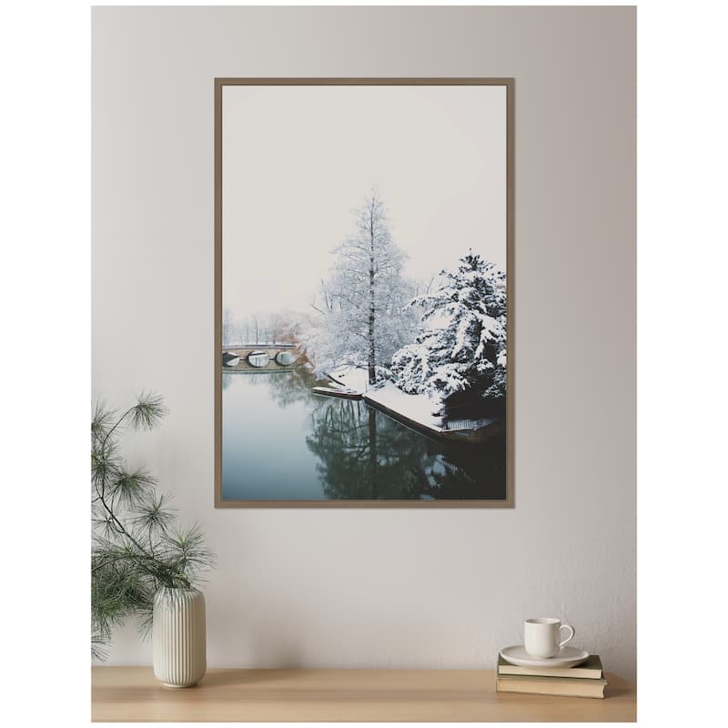 Kate and Laurel Sylvie Framed Canvas Winter Magic On The River Cam in Cambridge by Laura Evans