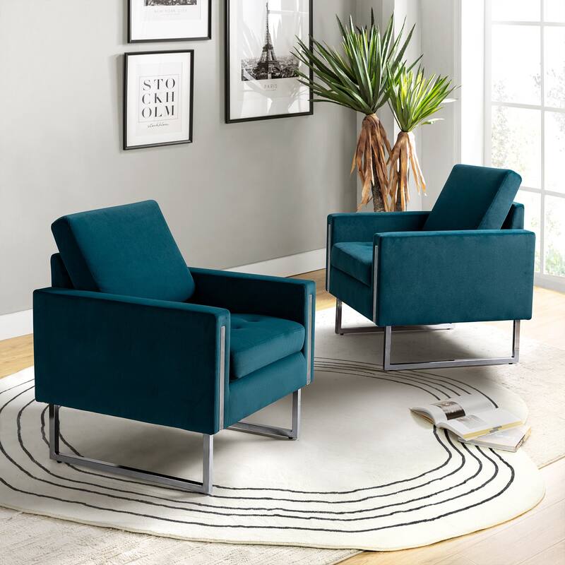 Elastus Modern Velvet Club Chair with Chic Metal Legs Set of 2 by HULALA HOME