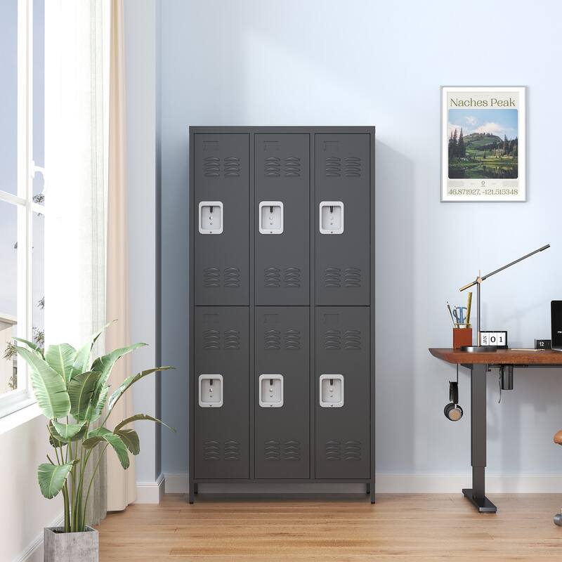 6 Door 72"H Metal Lockers With Lock - Black