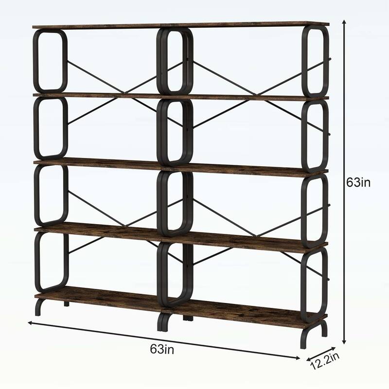 Rustic Tall Bookcase with Open Wood & Metal Design