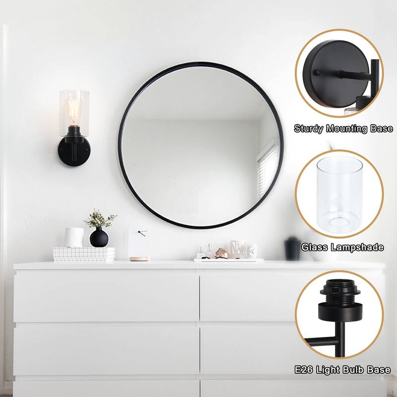 1-Light Modern Wall Sconce Bathroom Vanity Light with Glass Shade