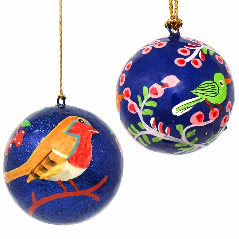 Recycled Paper Handpainted Animal Theme Ornaments, Set of 2 (India)