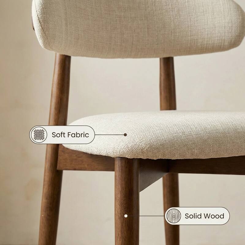 Wooden Dining Chairs Set of 2, Modern Fabric Upholstered Dining Room Chair with Curved Back, with Adjustable Foot Pads