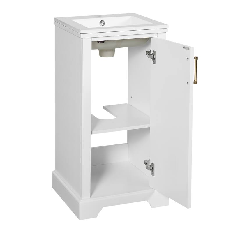 16" Small White Bathroom Vanity with Ceramic Sink, Freestanding Single Sink Bathroom Cabinet with Soft Closing Door - 16 Inch