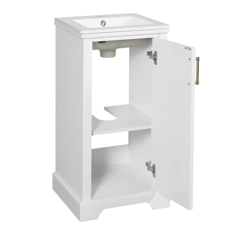 GDFStudio - French Style Freestanding Bathroom Vanity with Ceramic Sink, Soft Closing Door & Adjustable Shelf - 16.5'W