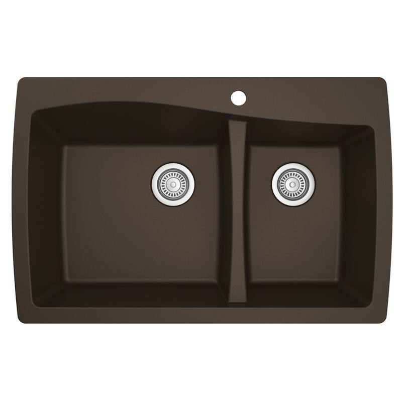 Karran Drop-In Quartz 34 in. Double Bowl 60/40 Kitchen Sink With Bottom Grids and Strainers