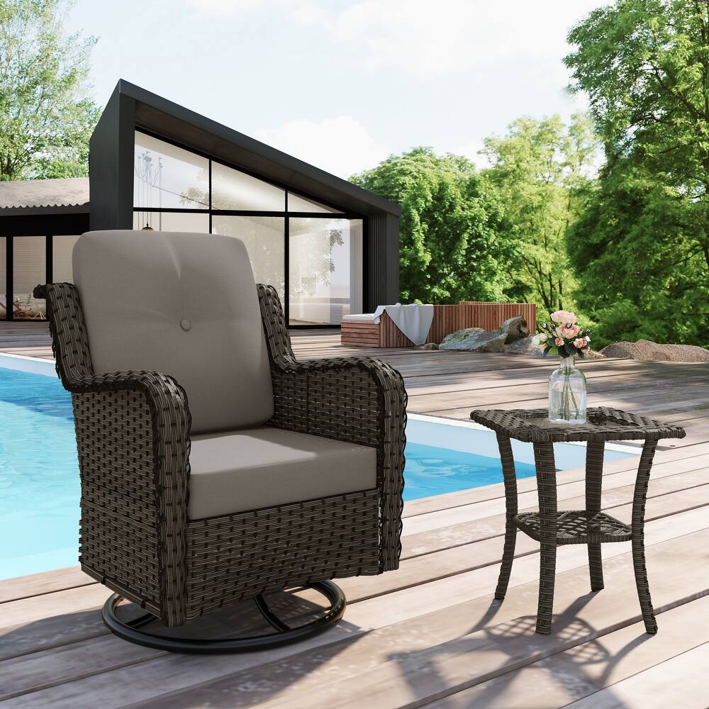 Outdoor Rattan Wicker Swivel Rocking Chair With Cushions