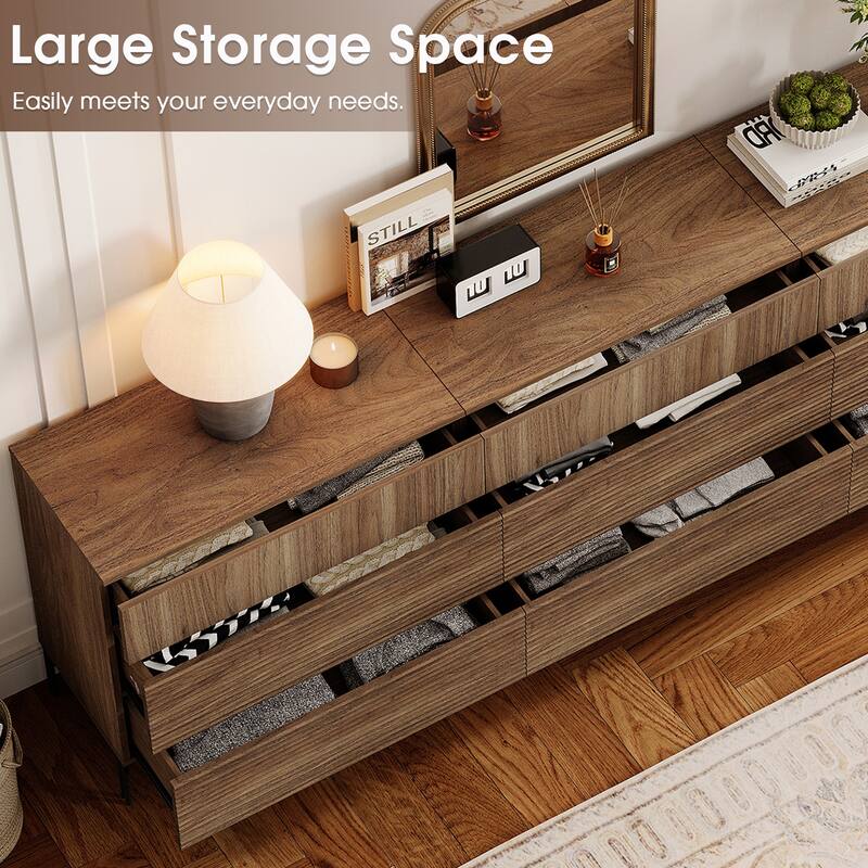 4 Pcs Bedroom Set，Reeded 6 Drawer Dresser and Nightstand Sets for Bedroom, Night Stand Set of 2