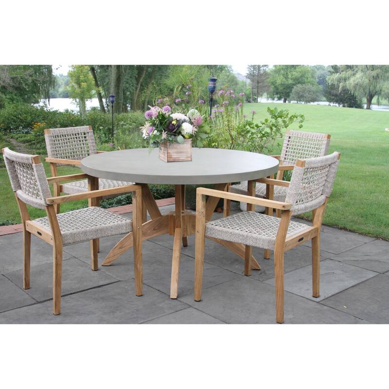 Nadine 5 pc. Teak Dining Set with Rope Stacking Chairs