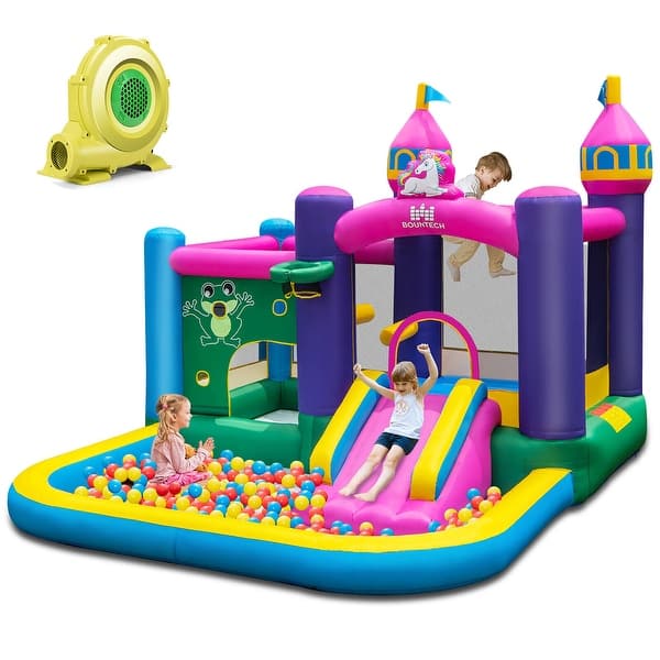 slide 2 of 10, Gymax Inflatable Unicorn-themed Bounce House 6-in-1 Kids Bounce Castle Kids