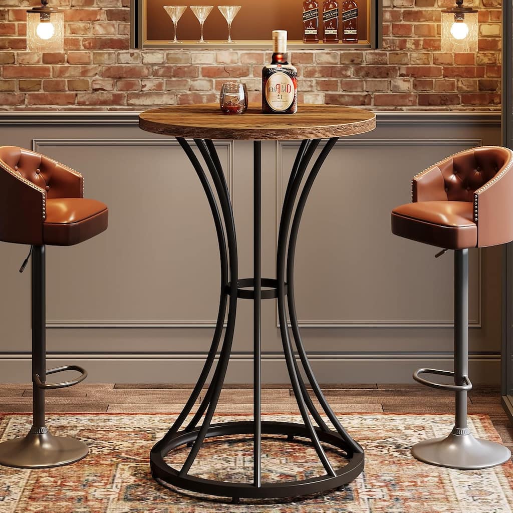 Round Bar Table for 2, 37.4" H Coffee Pub Stand, Cocktail Table