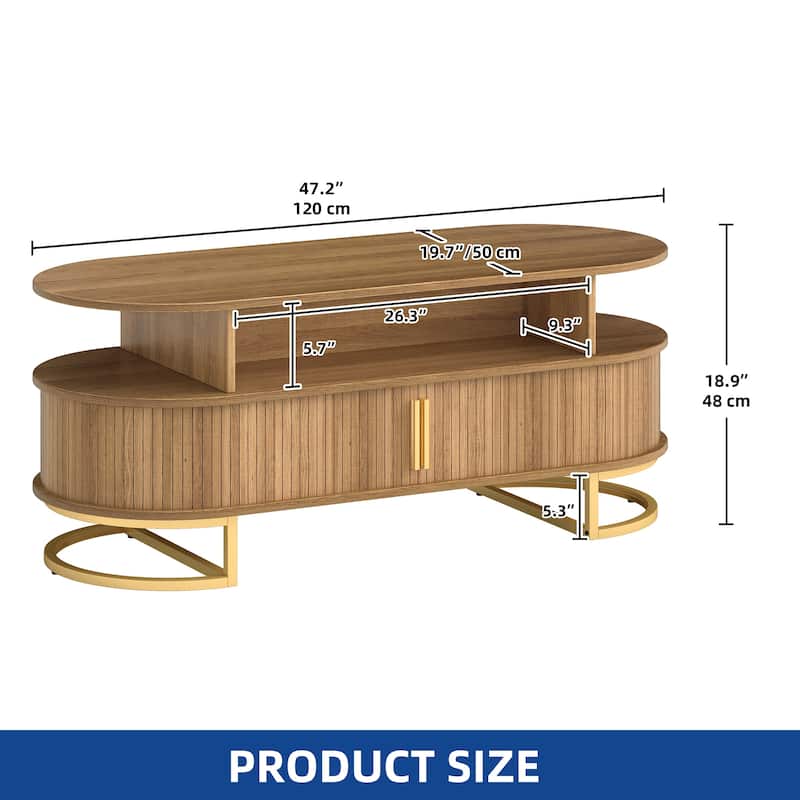 Moasis Oval Fluted Coffee Table with Sliding Doors