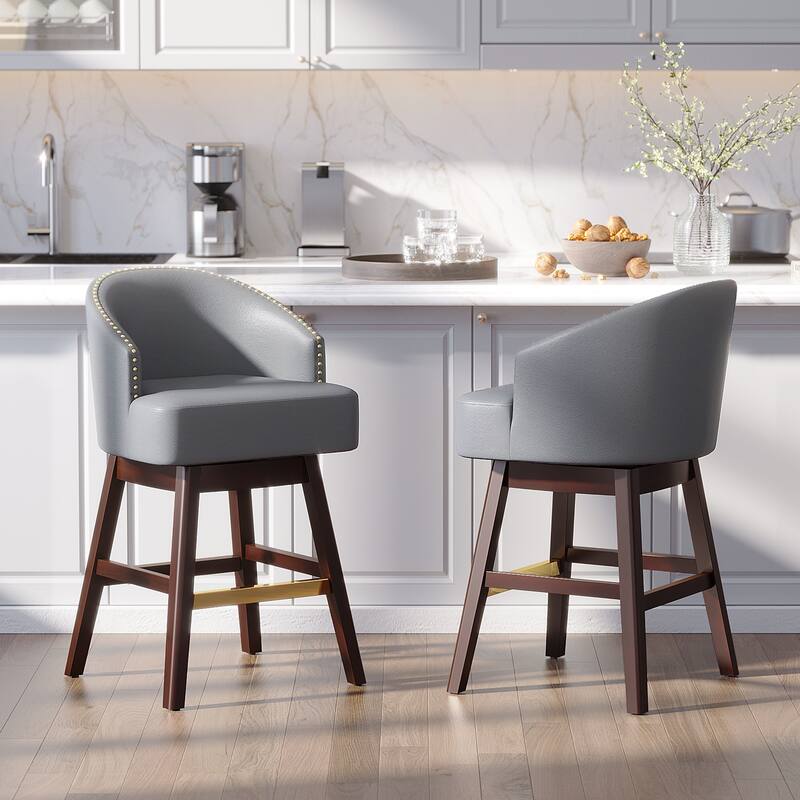 26.4"/31.9"H Height Upholstered Solid Wood Swivel Bar Stools